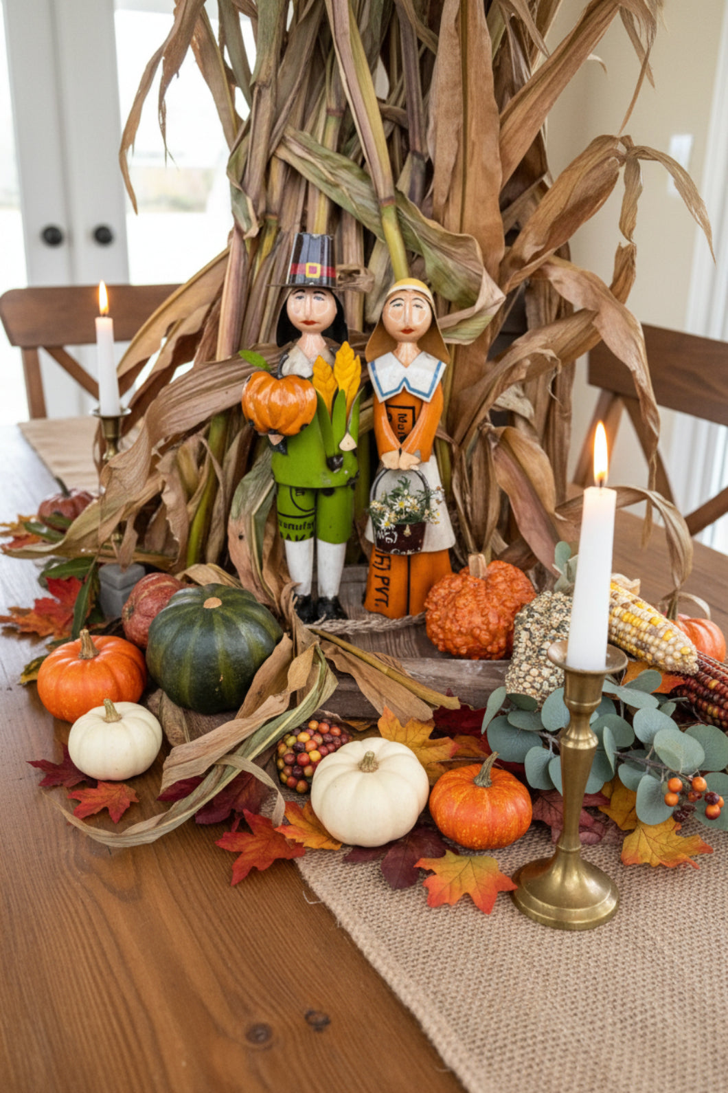 Primitive Fall Thanksgiving Recycled Metal 11.25" Pilgrim Woman w/ Pail - The Primitive Pineapple Collection
