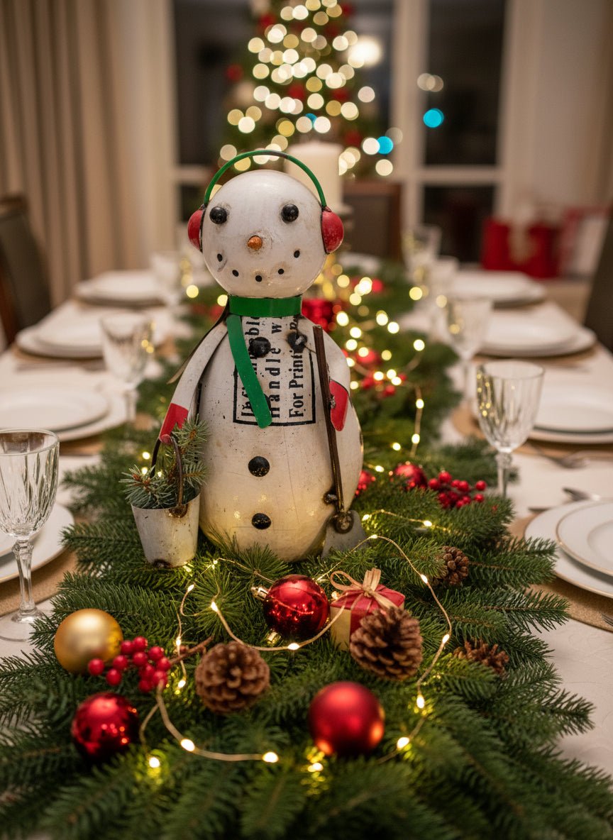 Primitive Christmas 11.75" Recycled Metal Buddy Snowman w/Earmuffs Figurine - The Primitive Pineapple Collection