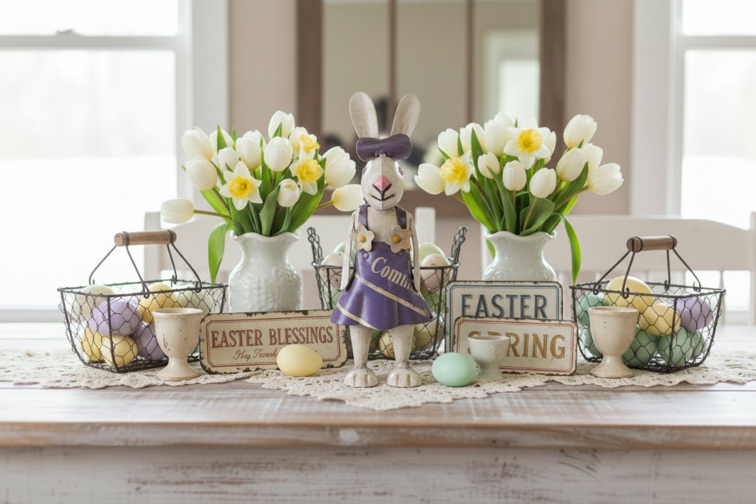 Primitive Spring Easter Recycled Metal Violet Baby Bunny 7.75" - The Primitive Pineapple Collection