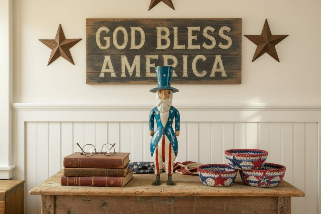 Primitive Farmhouse Recycled Metal 14" Patriotic Mr Liberty Figurine - The Primitive Pineapple Collection