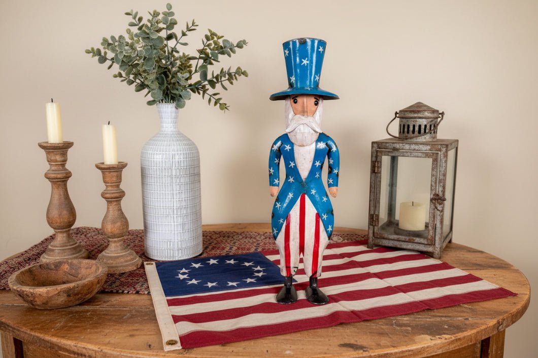 Patriotic Mr. Liberty Figurine | 14" Recycled Metal Folk Art Decor - The Primitive Pineapple Collection