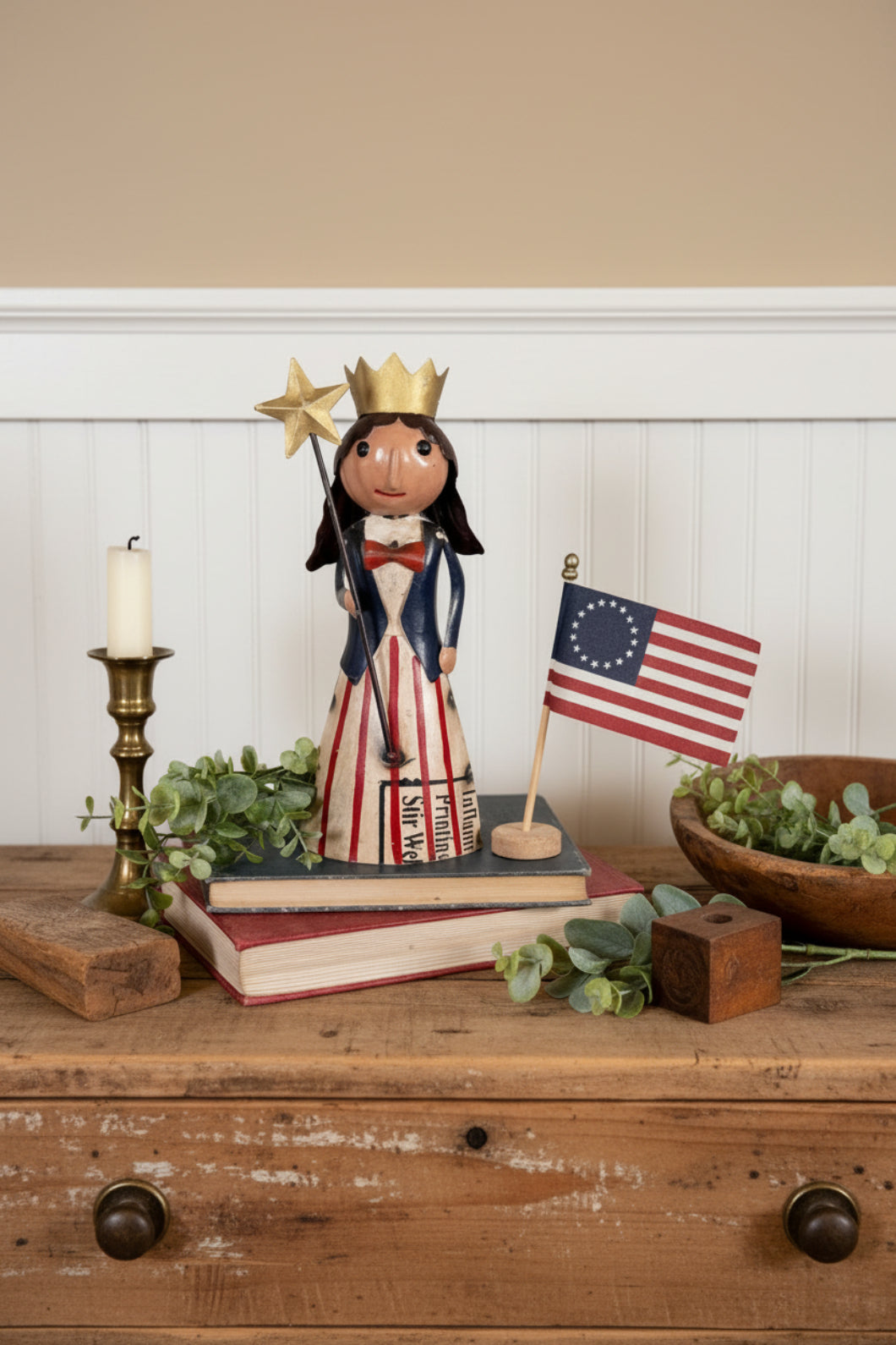 Patriotic Miss Lady Liberty Figurine | 10.5" Recycled Metal Folk Art Decor