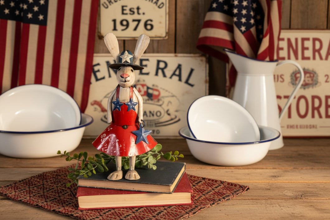 Primitive Spring Easter Recycled Metal Martha Americana Rabbit Figurine 12" - The Primitive Pineapple Collection