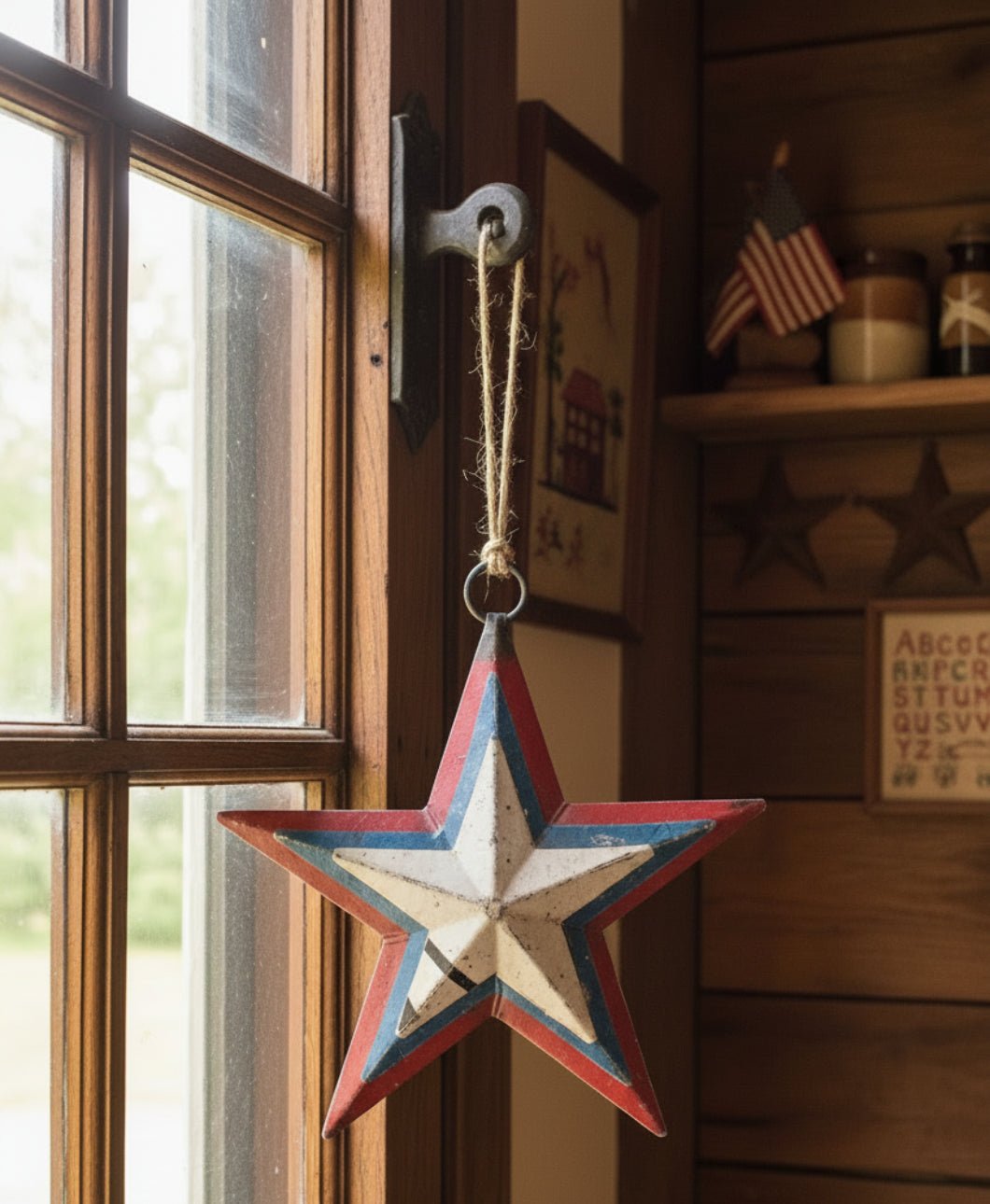 Patriotic Recycled Metal Americana Star Ornament - The Primitive Pineapple Collection