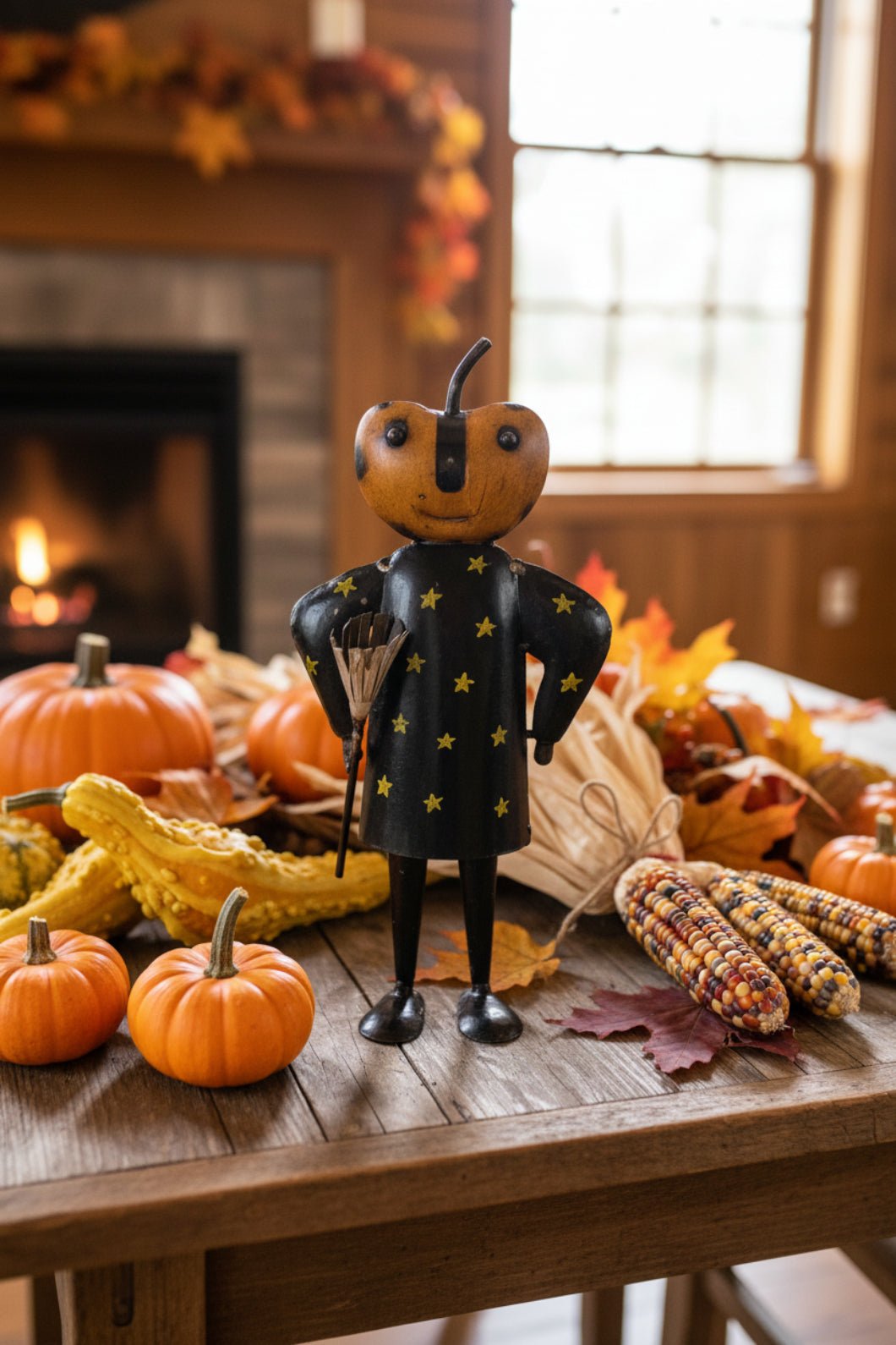 Primitive Halloween Recycled Metal Hocus Pocus Pumpkin Witch 12.75" - The Primitive Pineapple Collection