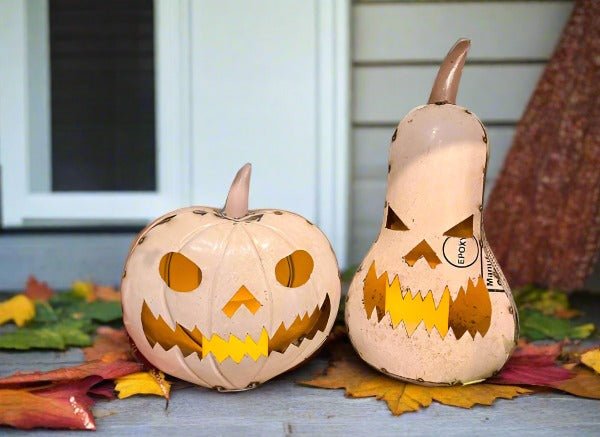 Primitive Halloween Recycled Metal 10" Spooky Grin Jack O Lantern - The Primitive Pineapple Collection