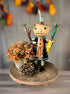 Primitive Halloween Recycled Metal Scarecrow w/ Rake and Corn 13" - The Primitive Pineapple Collection