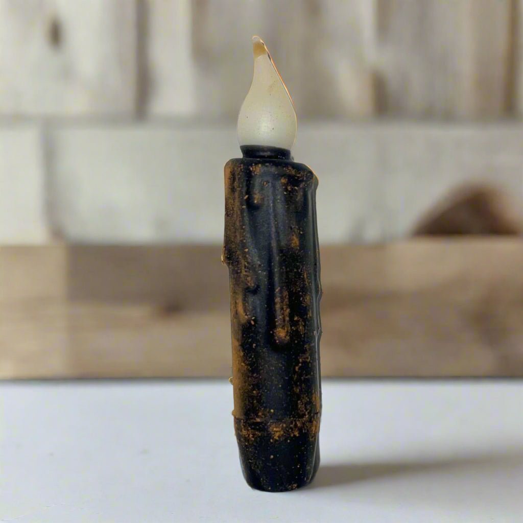 Primitive/Country 4" Battery Operated Black Taper Candle W/Timer - The Primitive Pineapple Collection