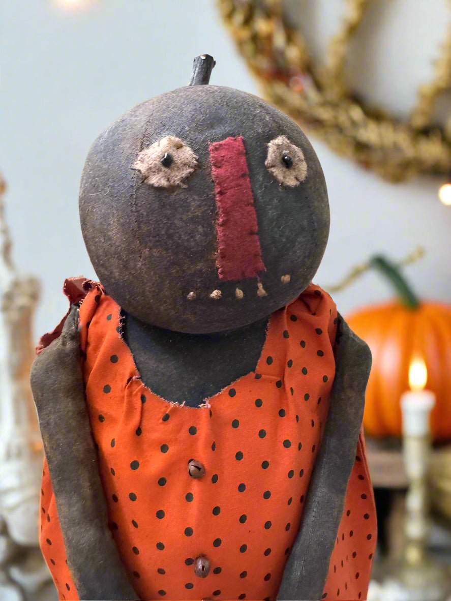 Handcrafted by Michelle Halloween Black Mr Pumpkin Man Doll - The Primitive Pineapple Collection