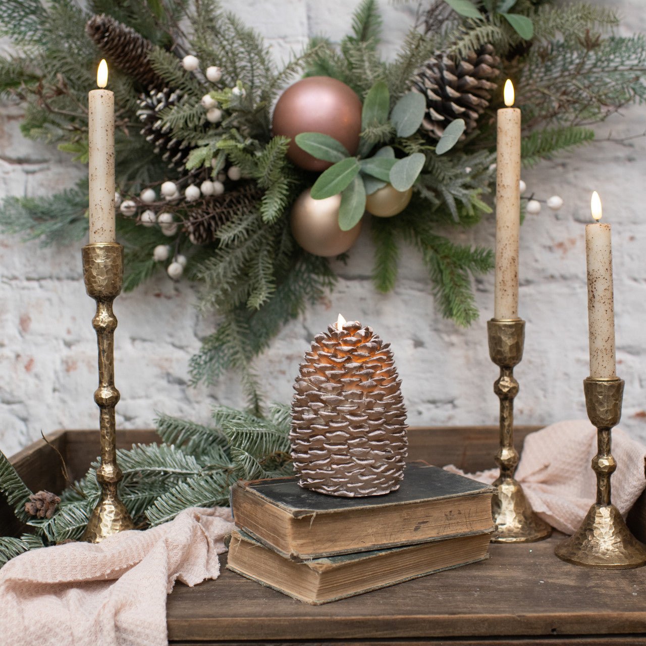 Primitive Farmhouse Flameless Moving Wick 6" Pinecone Candle - The Primitive Pineapple Collection