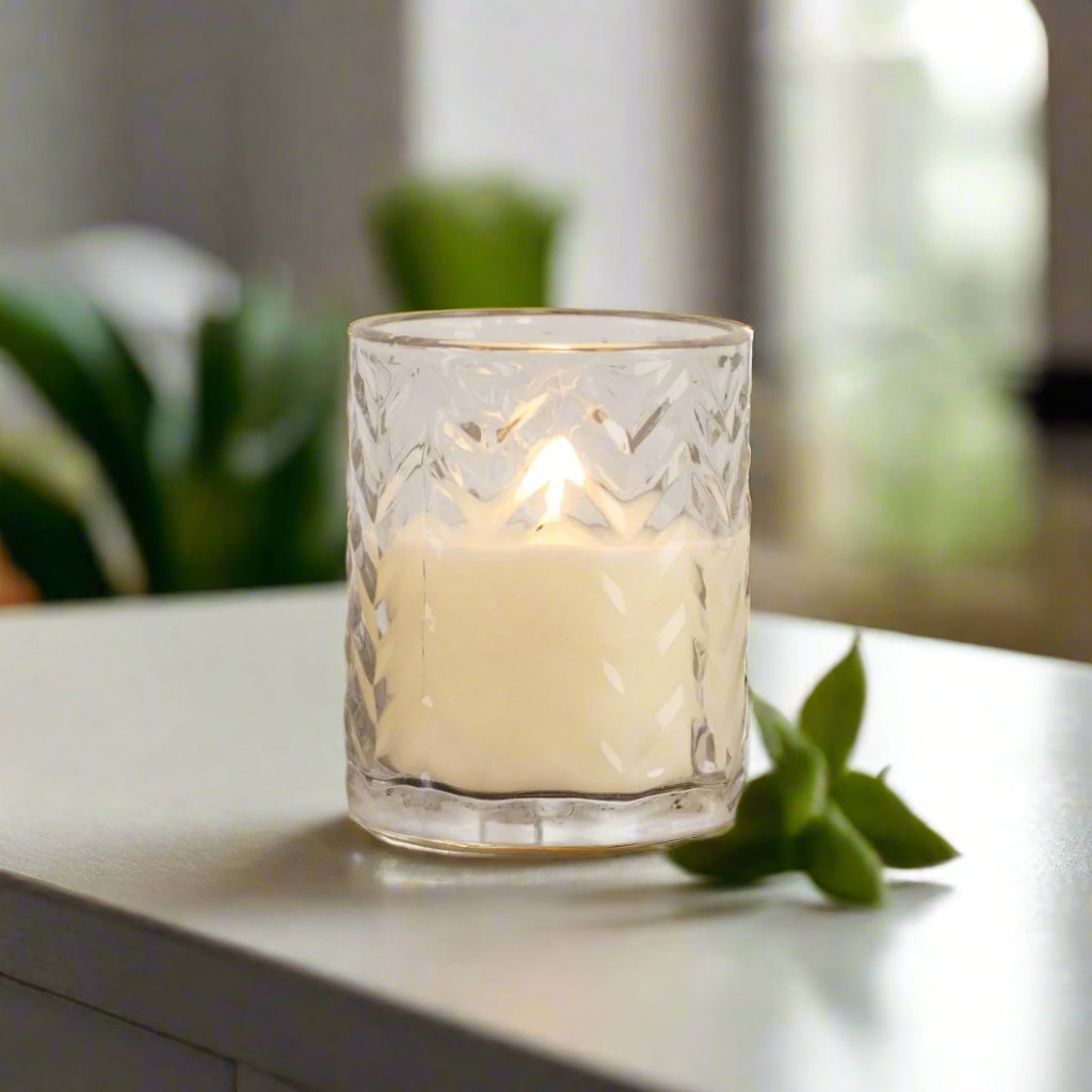 Primitive Ragon House 5" Chevron Glass Jar 3D Flame Battery Candle 6hr Timer - The Primitive Pineapple Collection