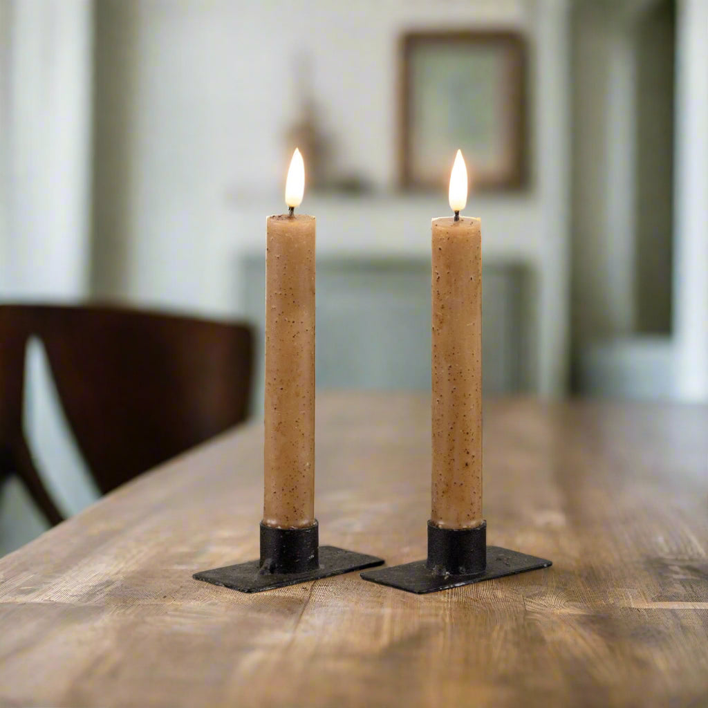 Primitive Country 7" 3D Flame 2 pc Beige Flicker Taper Candle 6hr timer - The Primitive Pineapple Collection