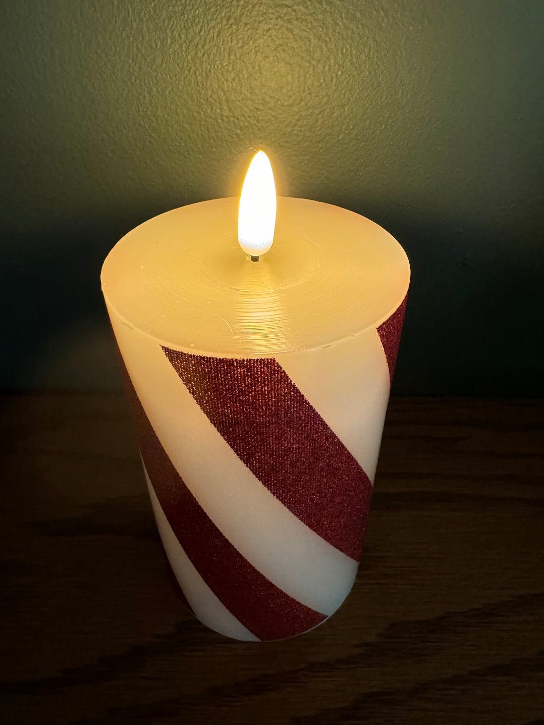 Ragon House Christmas 5" 3D Flame Candy Cane Flicker Pillar 6hr timer - The Primitive Pineapple Collection