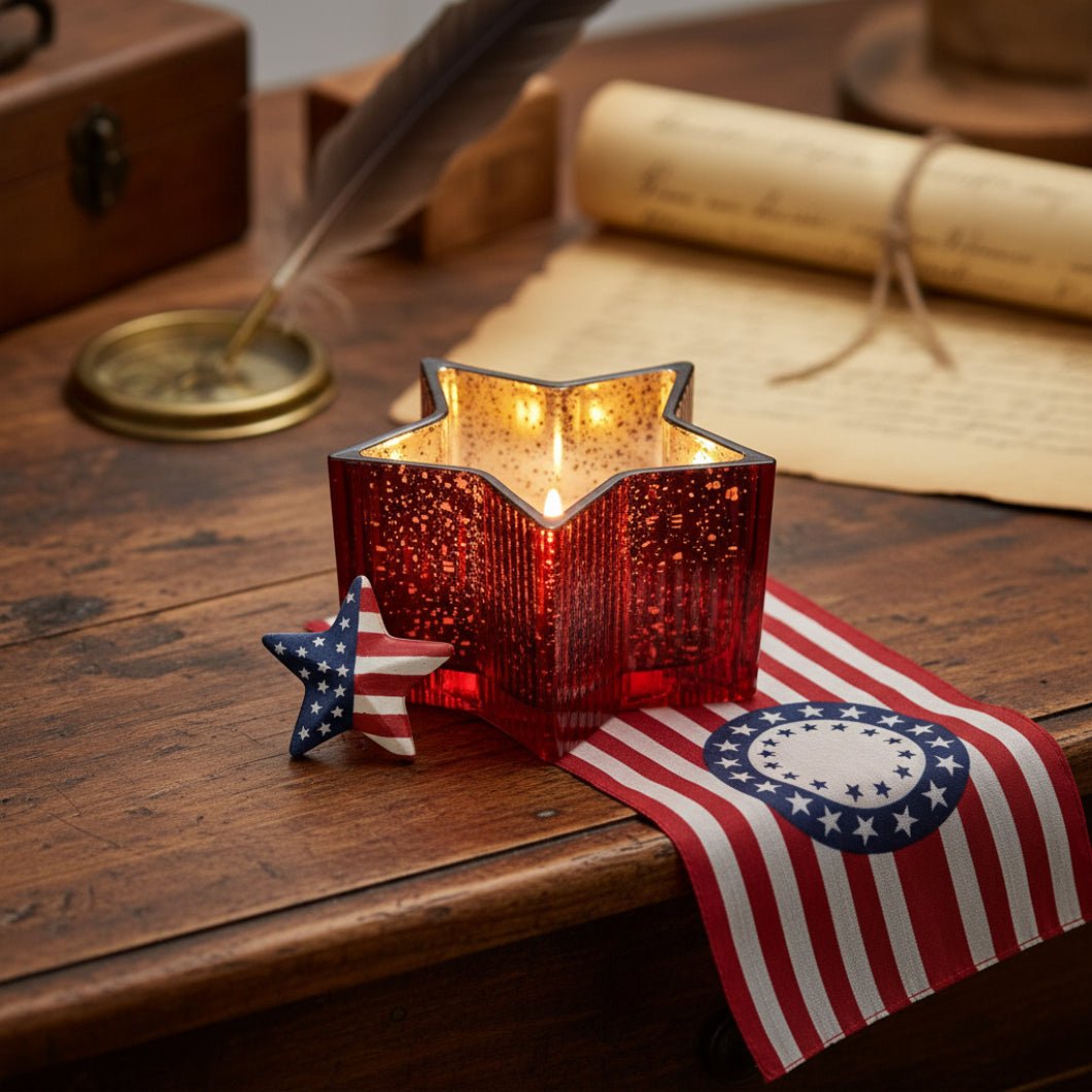 Ragon House 5.5" Red Mercury Glass Star 3D Flame Battery Candle - The Primitive Pineapple Collection