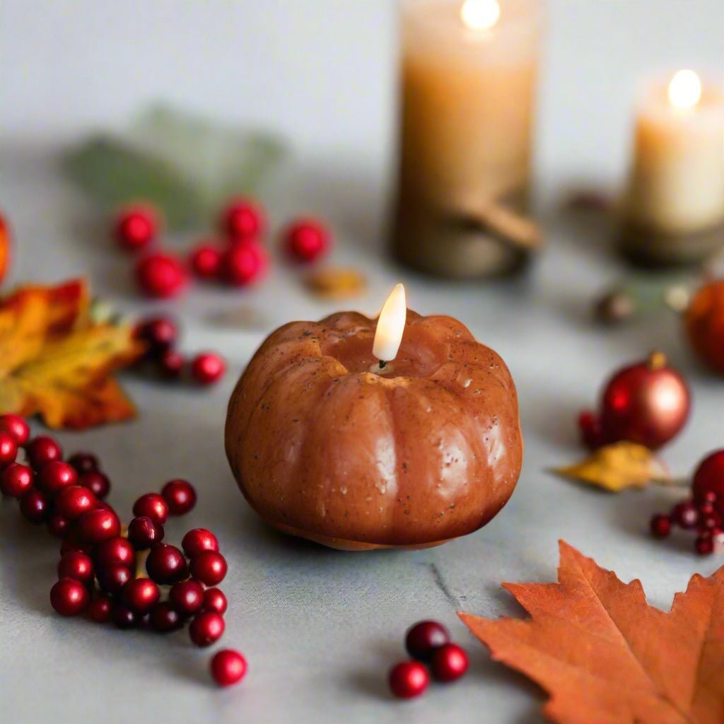 Ragon House Fall Halloween 3" Orange Short Pumpkin Candle w/ Timer - The Primitive Pineapple Collection