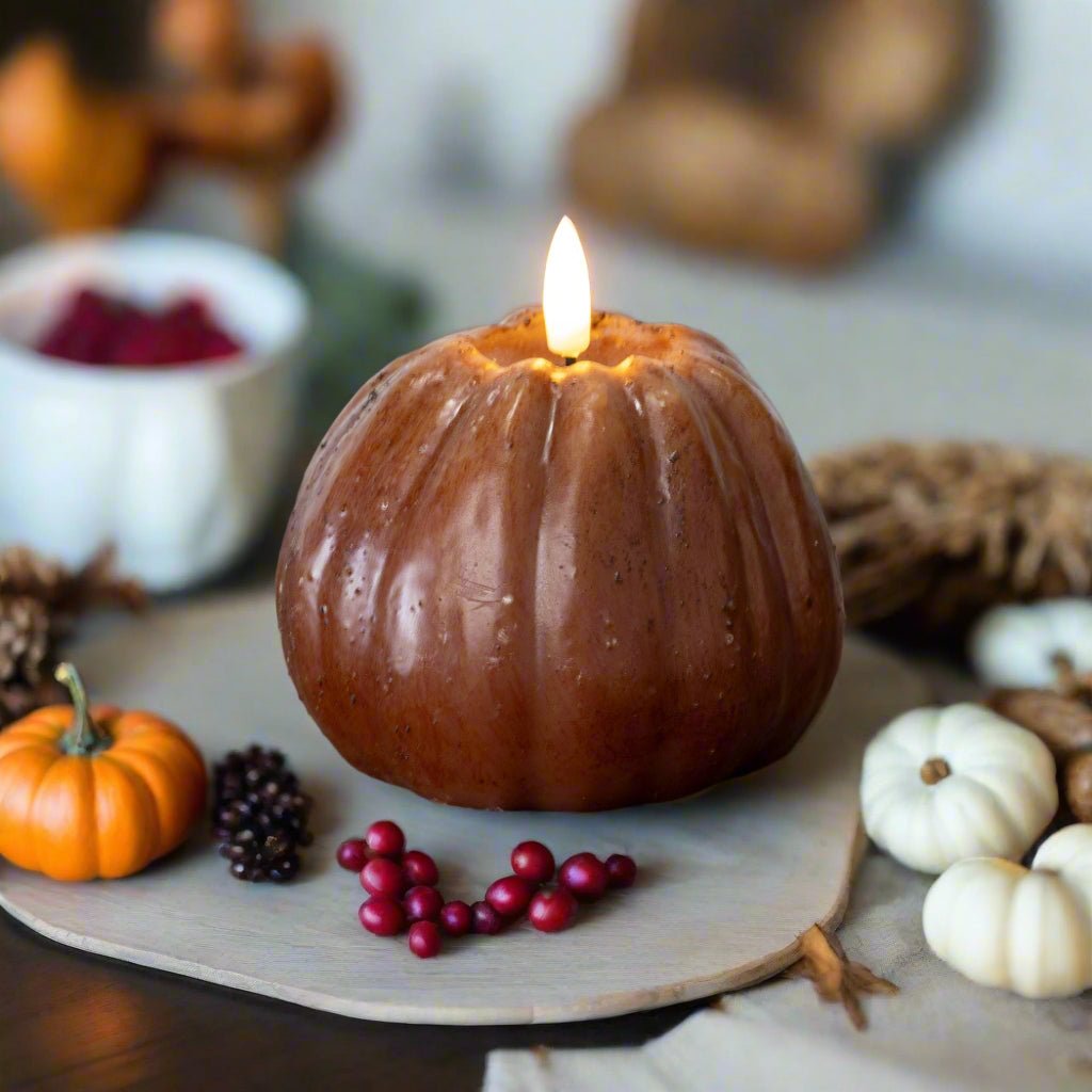 Ragon House Fall Halloween 4" Bronze 3D Flame Pumpkin Candle w/ Timer - The Primitive Pineapple Collection