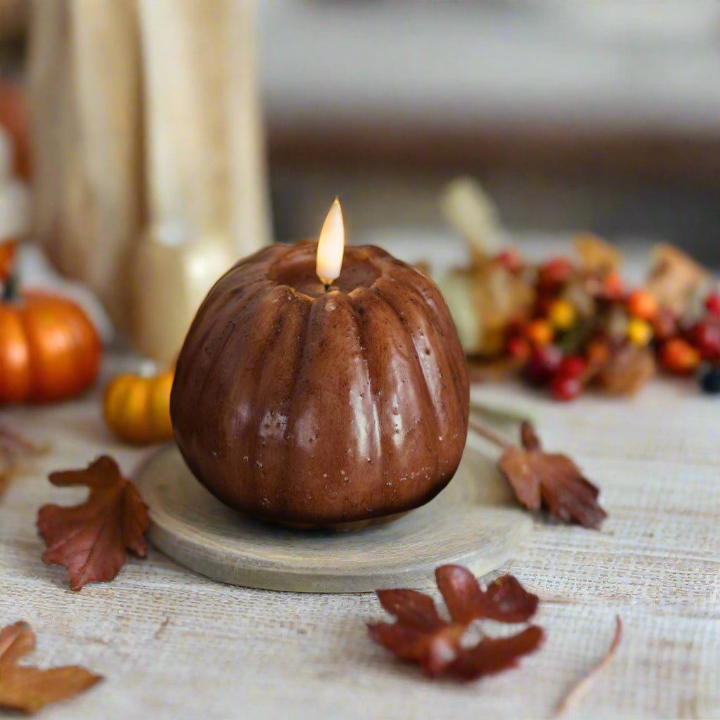Ragon House Fall Halloween 4" Bronze 3D Flame Pumpkin Candle w/ Timer - The Primitive Pineapple Collection