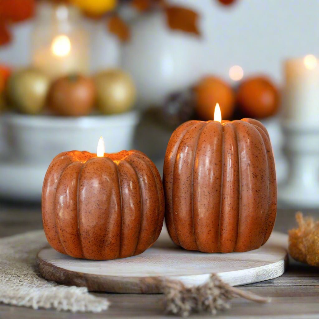 Ragon House Fall Halloween 5" Bronze 3D Flame Pumpkin Candle w/ Timer - The Primitive Pineapple Collection