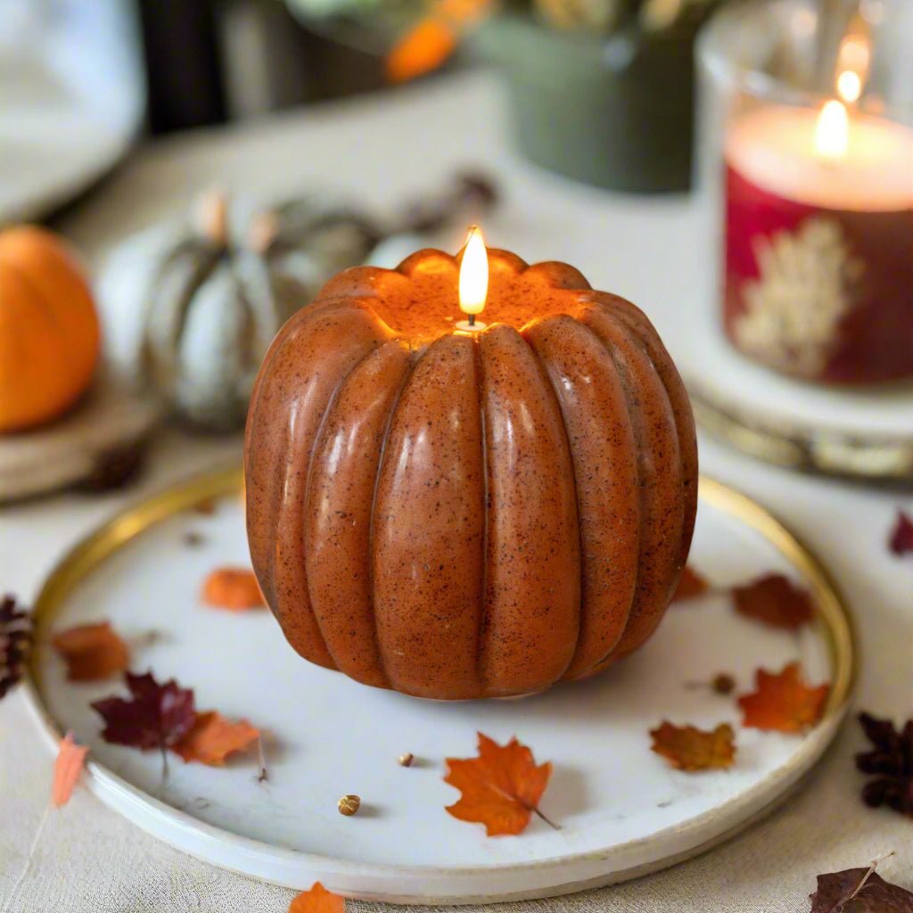 Ragon House Fall Halloween 5" Bronze 3D Flame Pumpkin Candle w/ Timer - The Primitive Pineapple Collection