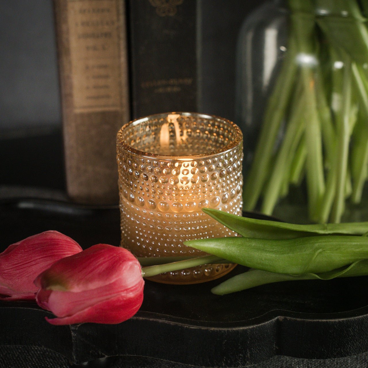 Primitive Ragon House 3.25" Champagne Dotted Glass Jar 3D Flame Battery Candle 6hr Timer - The Primitive Pineapple Collection