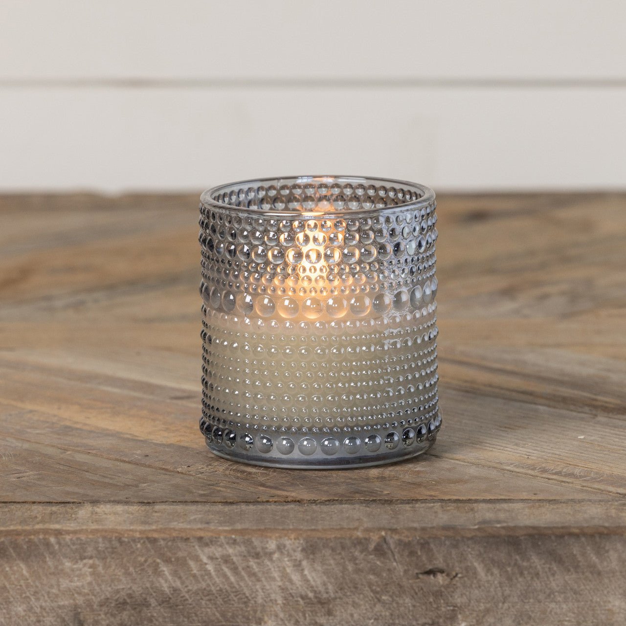 Primitive Ragon House 3.25" Gray Dotted Glass Jar 3D Flame Battery Candle 6hr Timer - The Primitive Pineapple Collection
