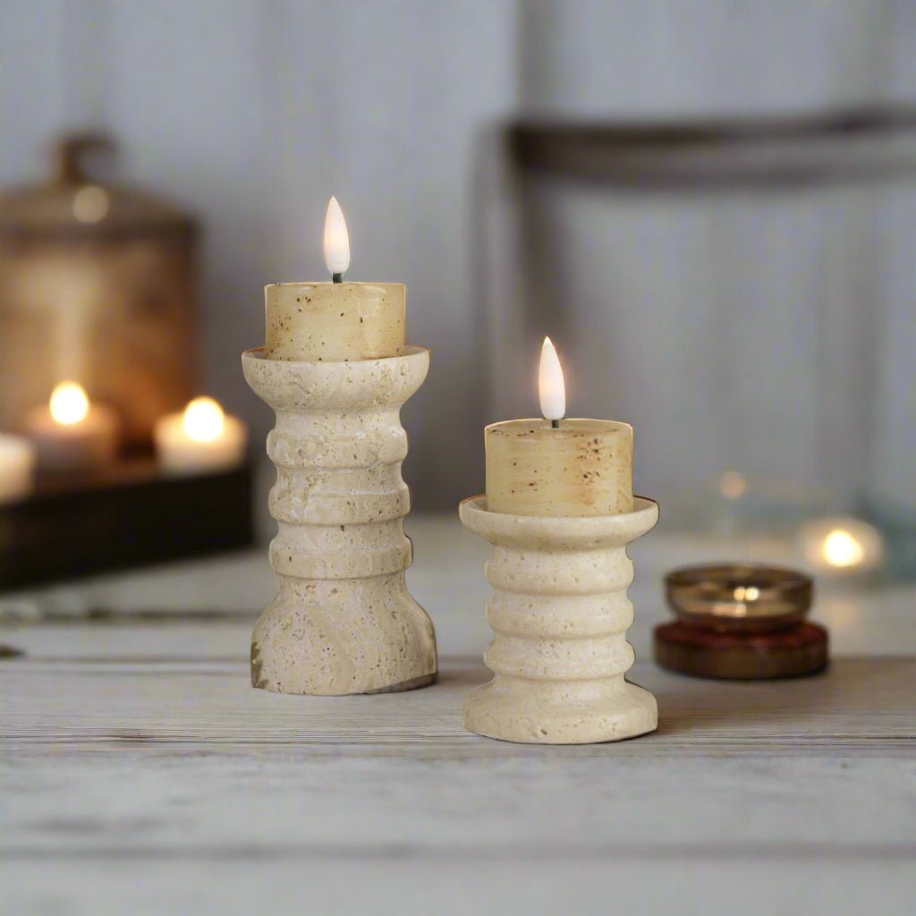 Ragon House 2 pc 3D Flame Speckled Cream Battery Tealight Candle 6hr Timer - The Primitive Pineapple Collection