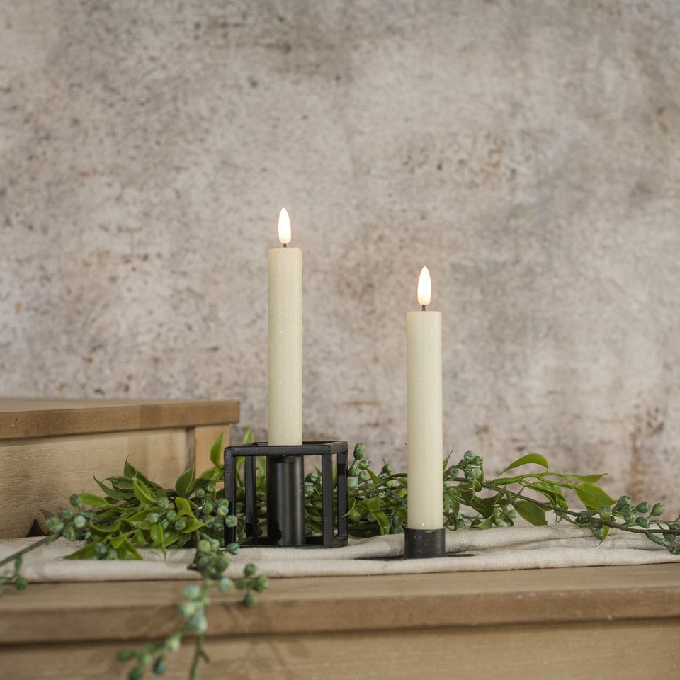 Primitive Country 7" 3D Flame 2 pc Cream Shimmer Flicker Taper Candle 6hr timer - The Primitive Pineapple Collection