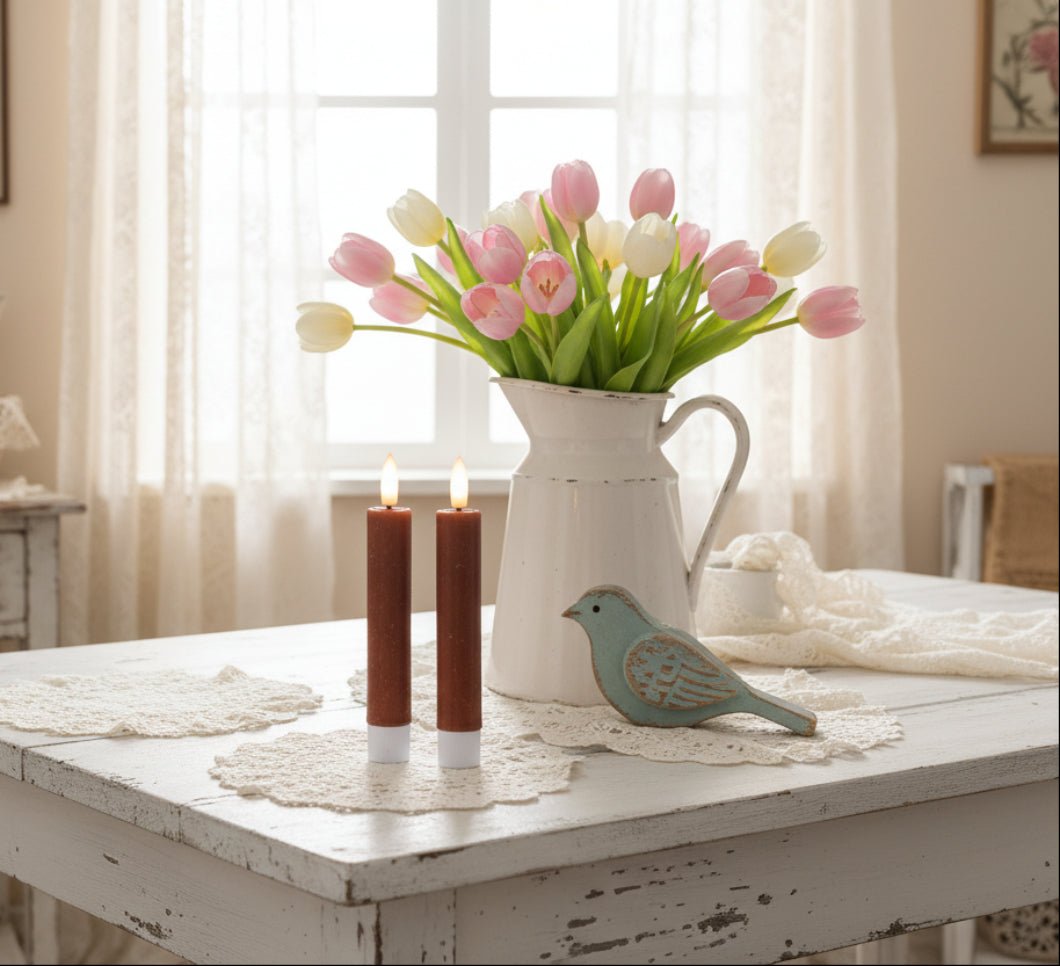 Ragon House 5.75" 3D Flame 2 pc Bronze Flicker Taper Candle 6hr timer - The Primitive Pineapple Collection