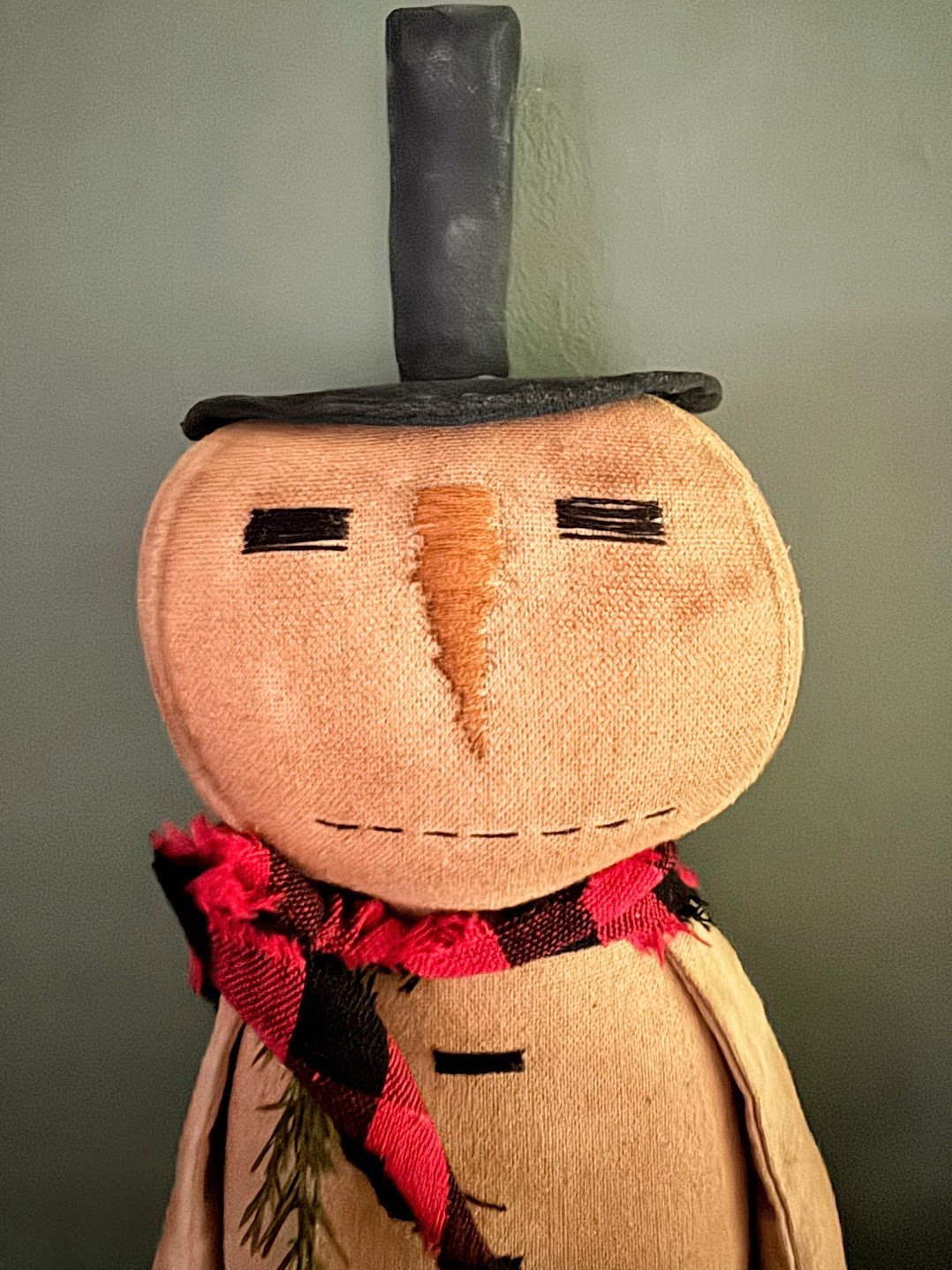 Primitive Handcrafted Folk Art Snowman w/ Scarf Doll 17" - The Primitive Pineapple Collection