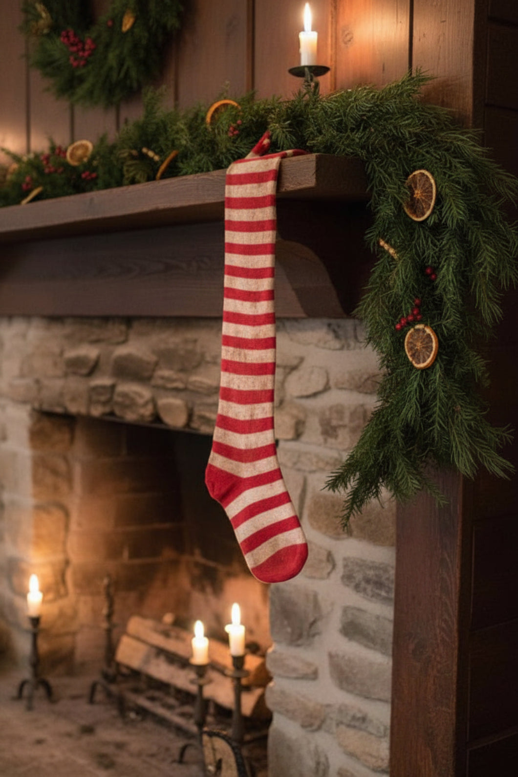 Christmas Handcrafted USA ONE Grungy Primitive Red Stocking 22" w/ Prim Tag - The Primitive Pineapple Collection