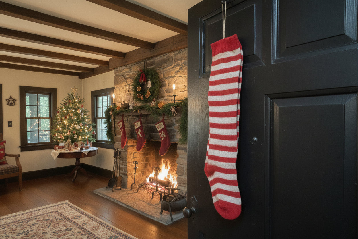 Christmas Handcrafted USA ONE Grungy Primitive Red Stocking 22" w/ Prim Tag - The Primitive Pineapple Collection