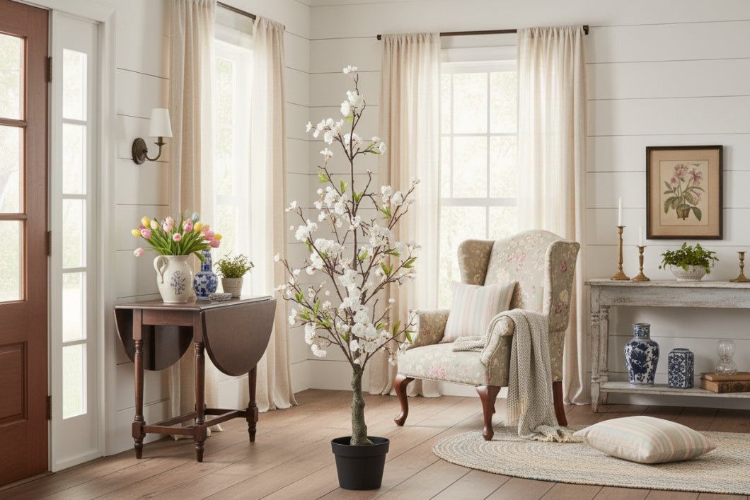 Ragon House Primitive Farmhouse Rustic 4FT Cherry Blossom Tree in Basket - The Primitive Pineapple Collection