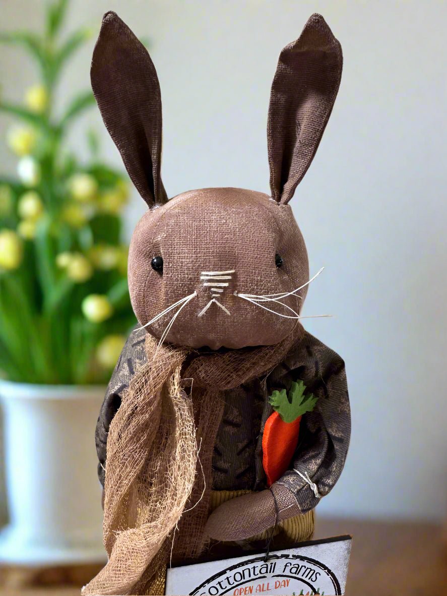 Primitive Folk Art USA Spring/Easter Bunny w/ Cottontail Farms Sign 18" - The Primitive Pineapple Collection