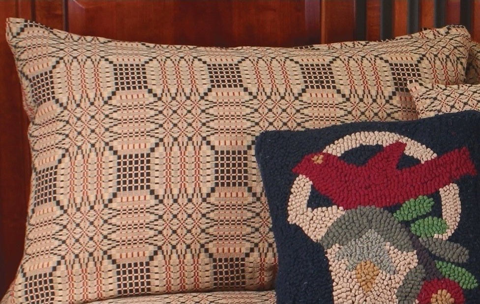 Primitive/Country Trenton Jacquard Pillow Sham Barn Red/Nutmeg 21"x31" - The Primitive Pineapple Collection