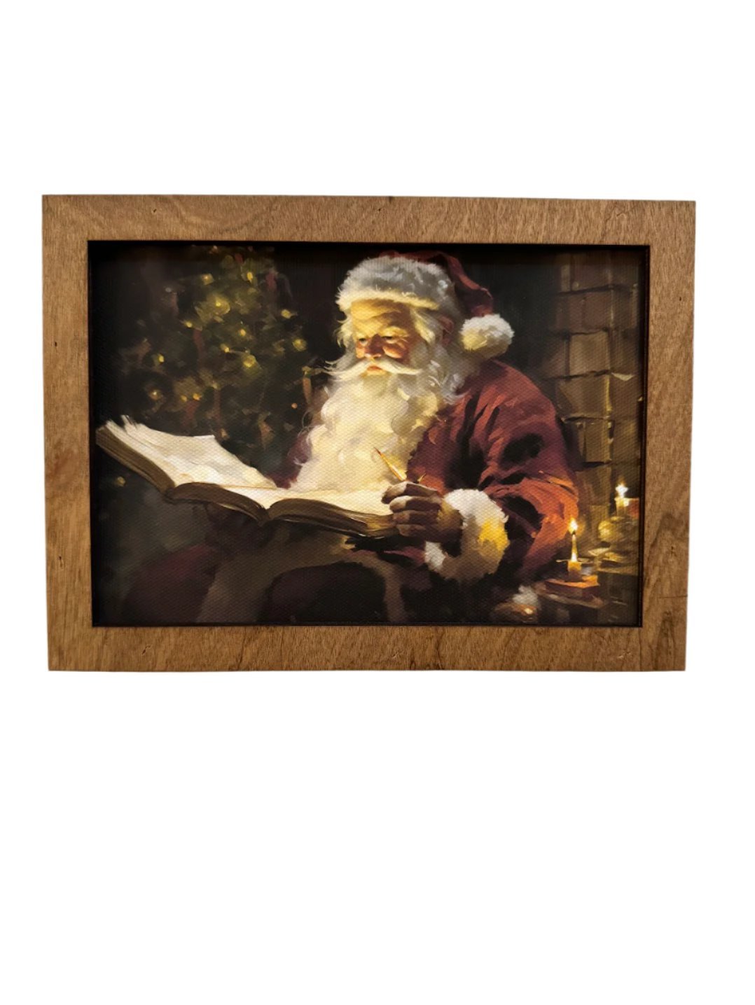 Handcrafted 7.5" Canvas on Wood Night Before Christmas Santa Framed Art - The Primitive Pineapple Collection