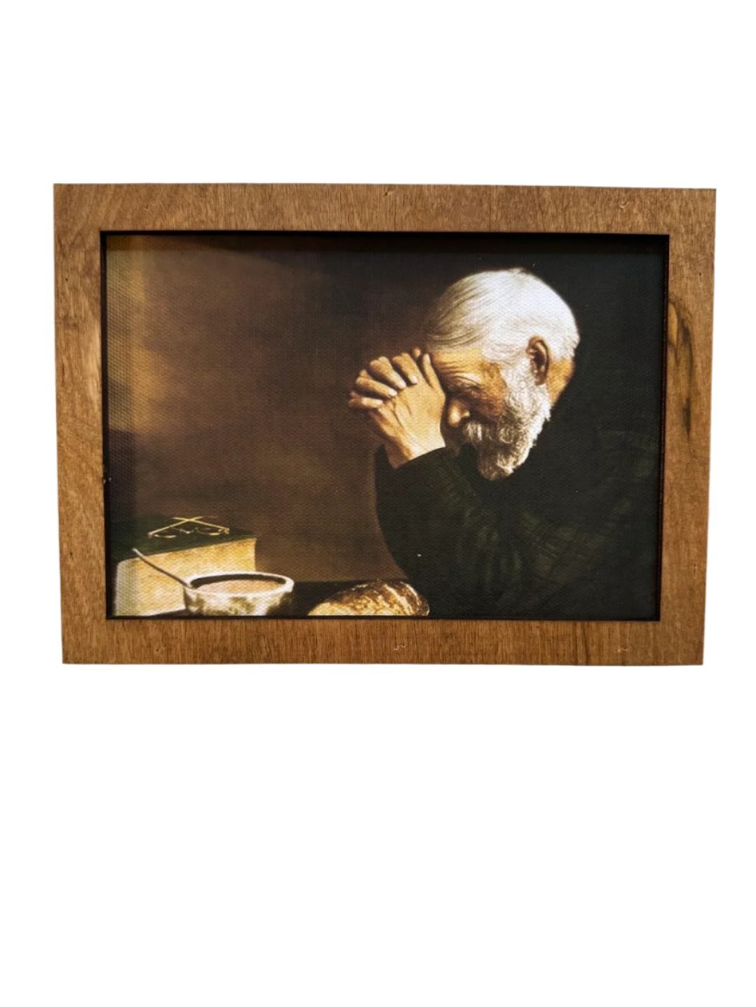 Handcrafted 7.5" Canvas on Wood Colonial Praying Man Framed Art - The Primitive Pineapple Collection