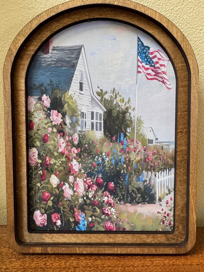 Handcrafted Retro 8" Canvas on Wood Arch Top Beach House Framed Art - The Primitive Pineapple Collection