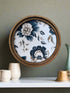 Handcrafted Retro 8" Canvas on Wood Primitive 8" Round Navy Tan Floral Framed Art - The Primitive Pineapple Collection