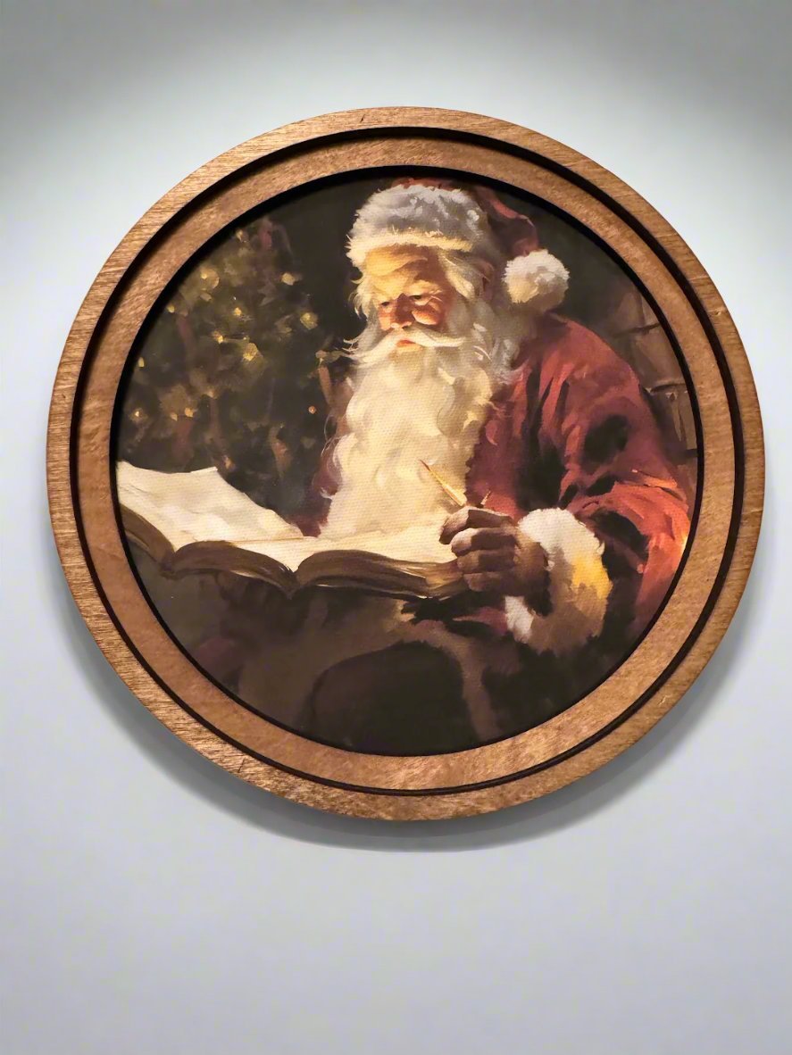 Handcrafted Retro 8" Canvas on Wood Christmas Classic Santa Claus Framed Art - The Primitive Pineapple Collection