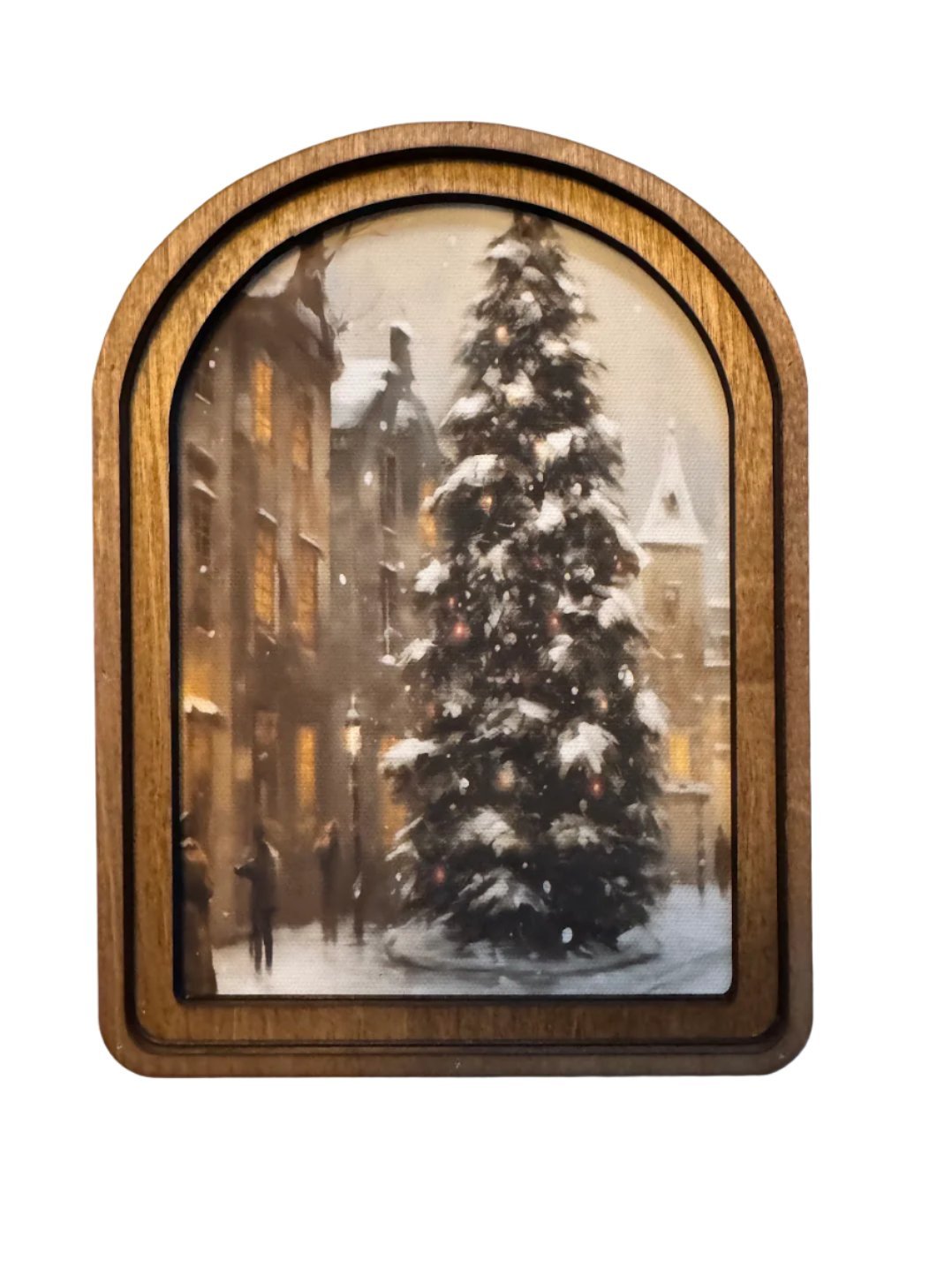 Handcrafted Retro 8" Canvas on Wood Christmas Holiday Tree on Main Street Framed Art - The Primitive Pineapple Collection