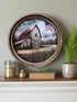 Handcrafted Retro 8" Canvas on Wood Primitive Round Patriotic Homestead Framed Art - The Primitive Pineapple Collection