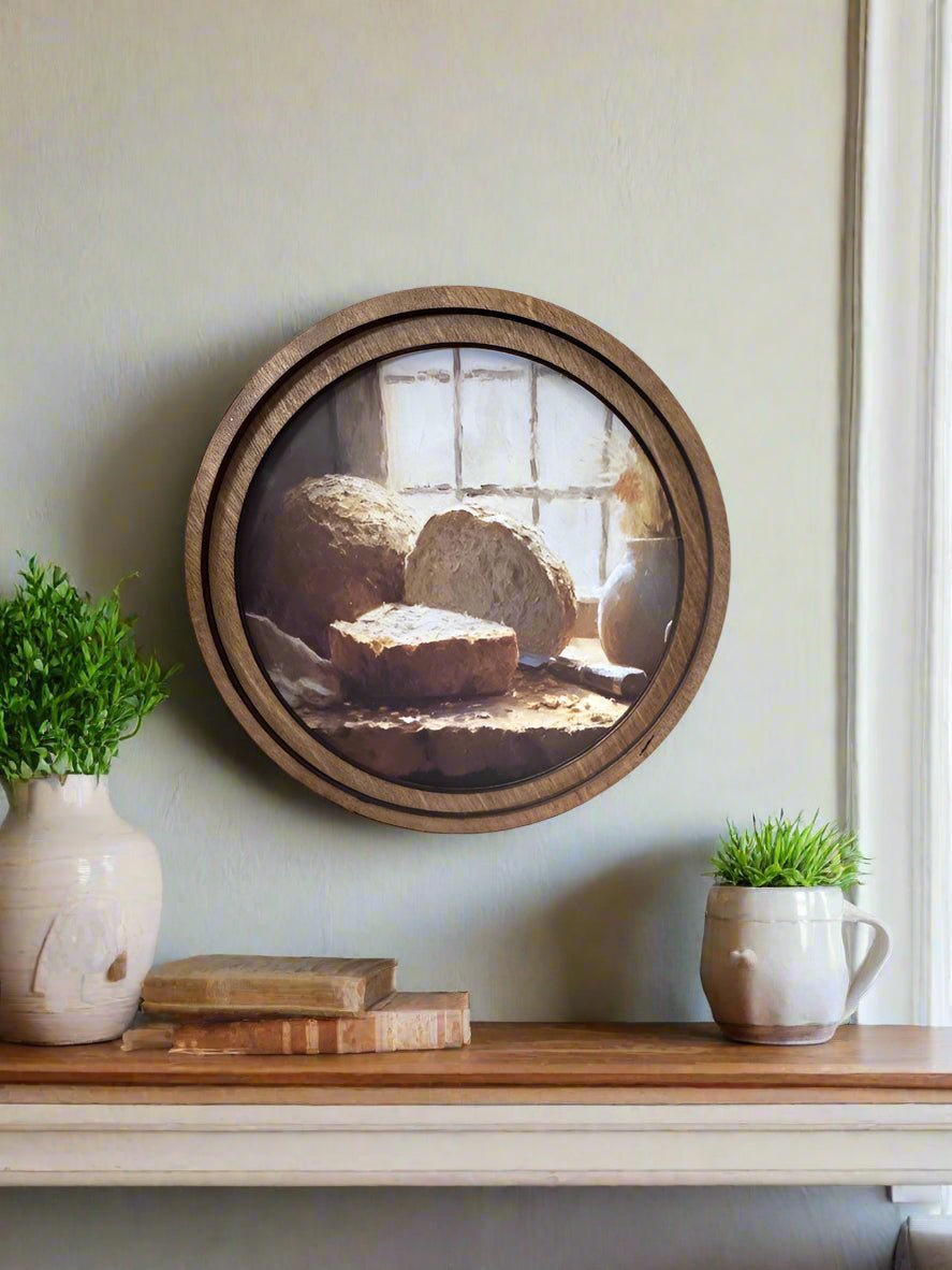Handcrafted Retro 8" Canvas on Wood Primitive Daily Bread Framed Art - The Primitive Pineapple Collection