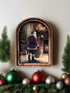 Handcrafted 8" Canvas on Wood Christmas Arch Top Santa by Fireplace Framed Art - The Primitive Pineapple Collection