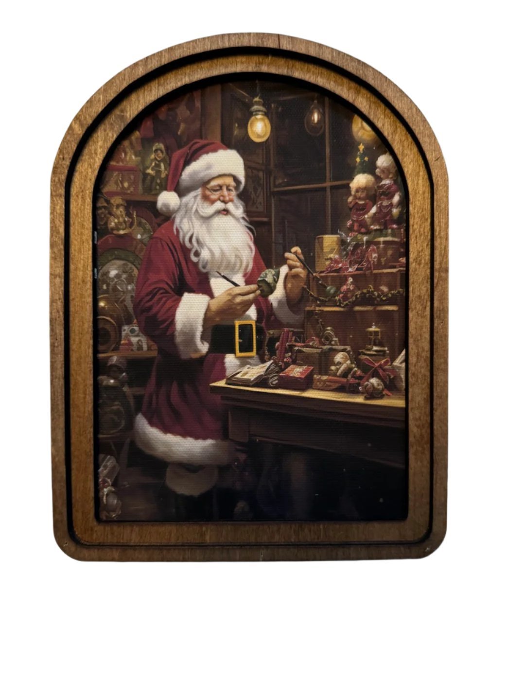 Handcrafted 8" Canvas on Wood Christmas Vintage Santa&