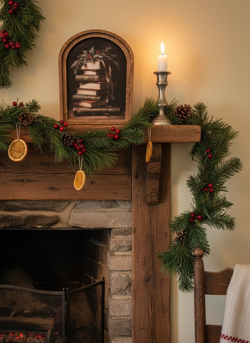 Handcrafted 8" Canvas on Wood Christmas Arch Top Christmas Books Framed Art - The Primitive Pineapple Collection