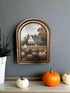 Handcrafted Retro 8" Canvas on Wood Arch Top Halloween Pumpkin Farmhouse Framed Art - The Primitive Pineapple Collection