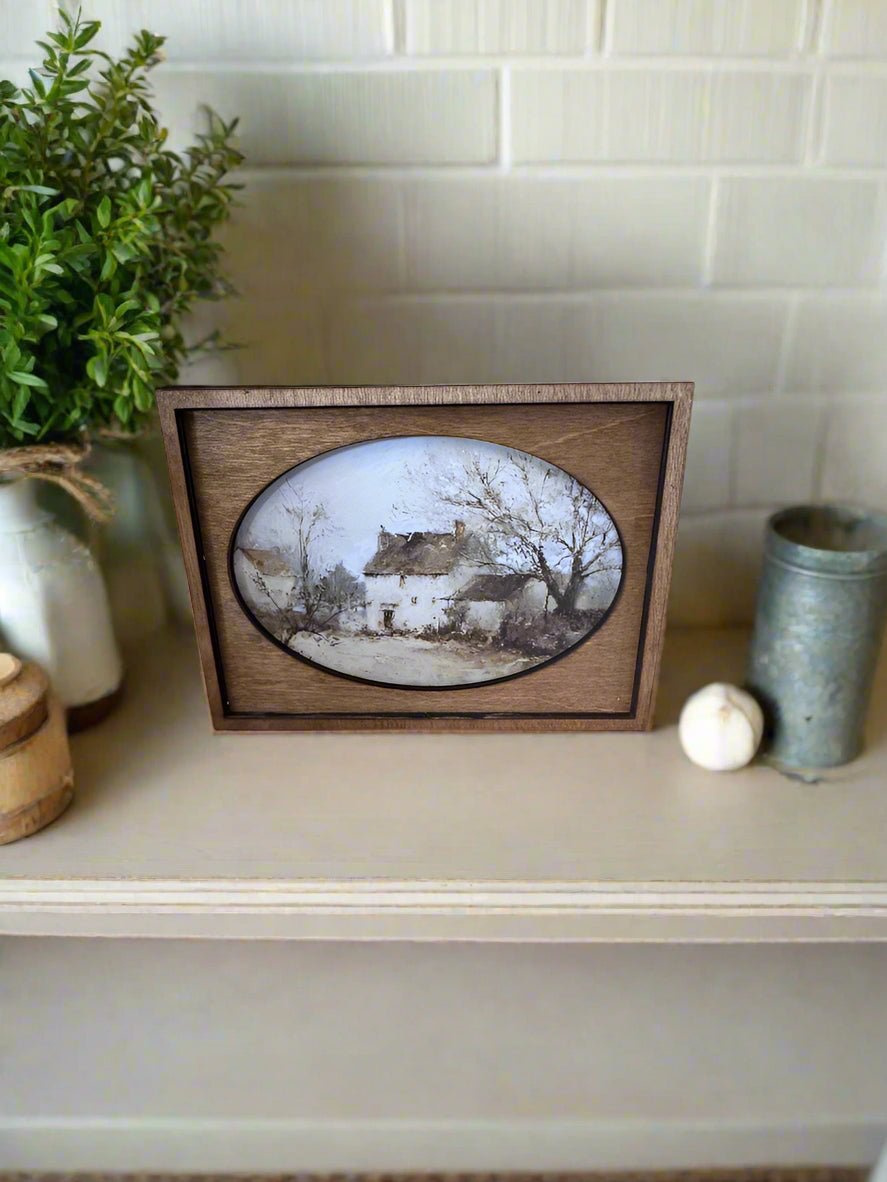 Handcrafted 7.5" Canvas on Wood Colonial Farmhouse Framed Art - The Primitive Pineapple Collection
