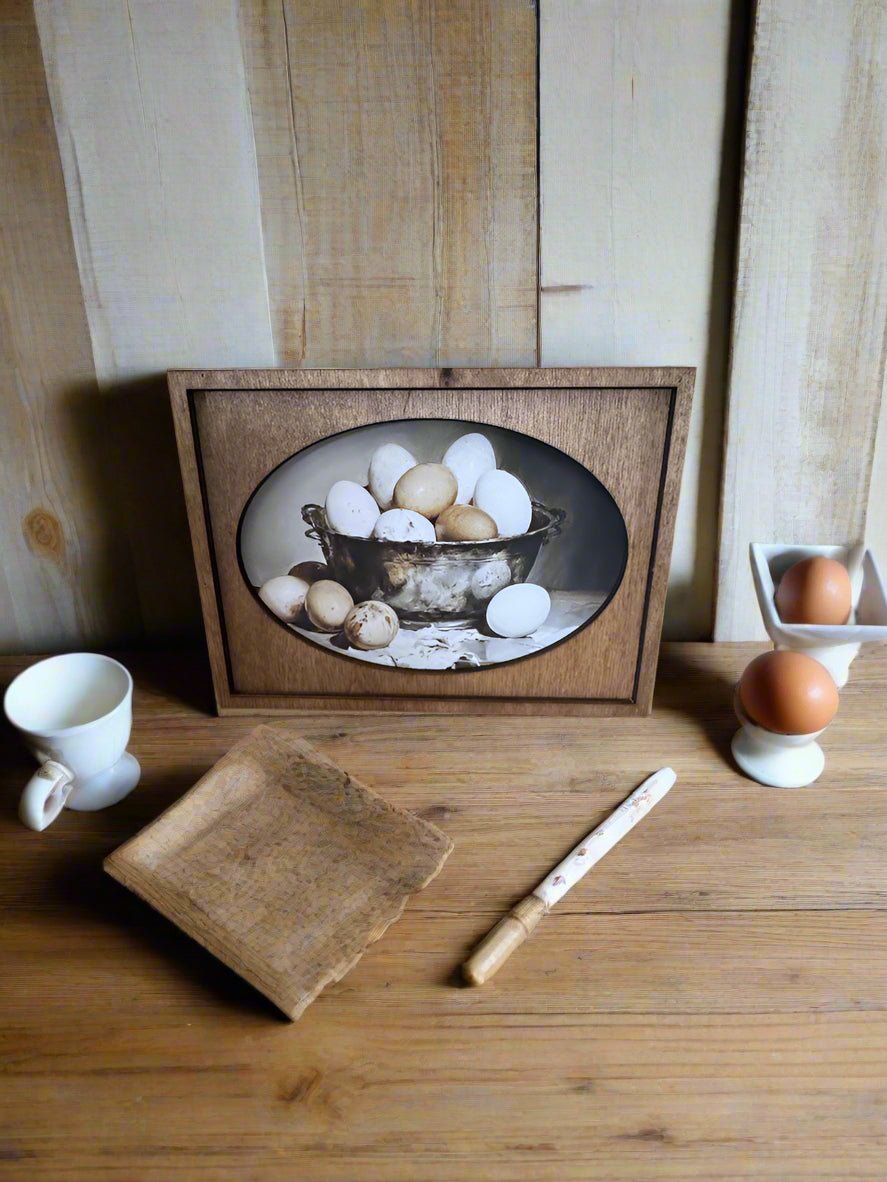 Handcrafted 7.5" Canvas on Wood Colonial Farmhouse Eggs Framed Art - The Primitive Pineapple Collection
