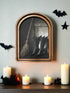 Handcrafted Retro 8" Canvas on Wood Arch Top Witch Boots and Broom Framed Art - The Primitive Pineapple Collection