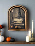 Handcrafted Retro 8" Canvas on Wood Arch Top Halloween Witch Hat w/ Books Framed Art - The Primitive Pineapple Collection